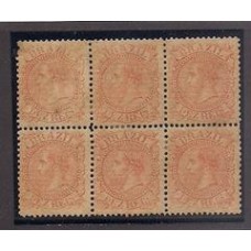52-10Rs D.Pedro cabeça grande , laranja em bloco de 6 selos , novo