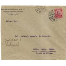 1918-Envelope  circulado para Passa Tempo com selo 100Rs Proceres  de bobina