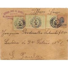 1896-Envelope de S.Sebastião da Grama com  4 selos fiscais  e selo  Madrugada de 20Rs