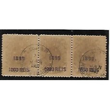134-1000Rs/700Rs denteado 11, castanho oliva, tira de 3 selos, usada
