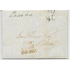1824-Carta da Bahia a Lisboa  via Gibraltar  "de Gibr.S.Roque And.Baxa" e porte de 90Rs