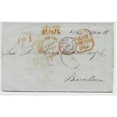 1845-Carta de Pernambuco para Barcelona  via Liverpool e França , porte de 10 Reales 
