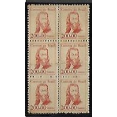 523-Tiradentes, bloco de 6 selos com emenda de bobina