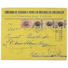 1898-Envelope para os EUA com selos  Madrugada, publicidade de Serraria no Trapiche Xixi