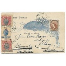 1895-Bilhete postal de 40Rs com selos Madrugada de 20Rs e 10Rs , estes na denteação 13