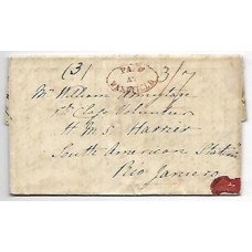 1830-Carta da Inglaterra para o Rio, cbo "Paid at Wakefield", porte de 3 shlling e 7 pence