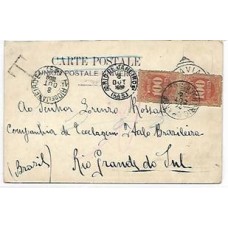 1900-Cartão postal  da Italia p/ o Brasil sem porte , taxado em 200Rs com par de 100Rs, 1893