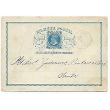 1883-Bilhete postal de 50Rs para Santos, cbo de saída "Est.da Luz" tipo francês