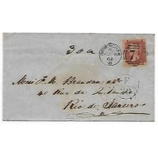 1861-Env. de Birmingham p/ o Rio por vapor francês, porte interno de 1 penny e porte de 300Rs