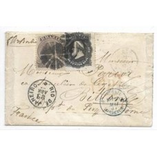 1868-Envelope circulado do Rio de janeiro para França porteado em 280Rs de acordo com 1 porte da Comvenção Brasil-França de 1860, com selos de 200Rs e 80Rs D.Pedro barba preta