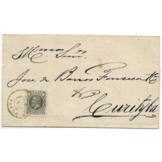 1882-Envelope circulado de Guarapuava para Curitiba porteado em 100Rs com selo do mesmo valor D.Pedro Cabeça Pequena, carimbo de saída “Guarapuava” batido em verde