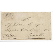 1884- Envelope circulado de Brotas para Laurito, Italia, porteado em 200Rs com par de 100Rs D.Pedro "Fundo Unido", obliterados com o carimbo "Brotas" tipo francês