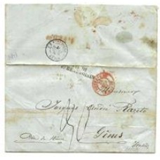 1846- Carta circulada da Bahia para Genova por navio mercante francês com carimbo de entrada  'Outre-Mer-le Havre", e de entrada n nos Estados Sardos "Via di Beauvoisin".Porte de 30  Soldi pago no destino
