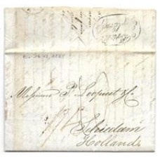 1825-Carta circulada  do Rio de Janeiro para a Holanda  via Inglaterra conforme lançamento de porte de 1 Shilling e 4 Pence pagos por Agente de Despacho, e encaminhada para a Holanda onde pagou 10 Stuivers ( 50 Dutch Cents)