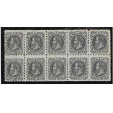 51-10Rs D.Pedro "Cabeça Grande", preto, em bloco de 10 selos, novo sem goma.