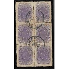 73-200Rs violeta, denteação 13, em bloco de 6 selos, usado