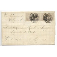 1885-Carta circulada do Rio de Janeiro para Portugal  com tira de 4 selos D.Pedro "Cabecinha" obliterada com carimbo tipo Sinete "Directoria Geral dos Correios". Raro multiplo sobre carta.