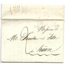 1827-Carta circulada do Rio de Janeiro para o Havre, França , por navio mercante  com marca de entrada "Colonies par le Havre" , porte lançado de 2 decimos sendo 1 da entrada maritima e 1 do transito interno.