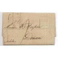 1828-Carta circulada da Bahia para Dinan, França , por navio mercante  com marca de entrada "Pays d'Autremer par le Havre" , porte lançado de 9 decimos sendo 1 da entrada maritima e 8 do transito interno.