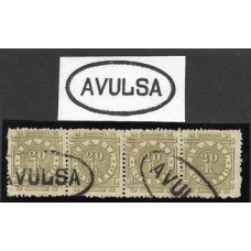 62-20Rs tipo Cifra,oliva, em tira de 4 selos com carimbo "Avulsa".