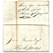 1812-Carta circulada de Buenos Aires para o Rio por navio mercante , antes da regulamentação dos portes de correio maritimo para cartas chegadas por estes navios e por isso sem lançamento de porte  de entrada 