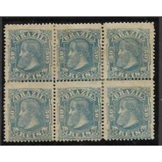 53-50Rs D.Pedro "Cabeça Grande", bloco de 6 selos novo sem goma