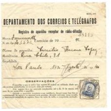 1940-Recibo de pagamento de Licença de Radio com selo de 5.000Rs tipo Ruy Barbosa.