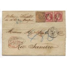 1872-Carta da França p/ o Rio  via Inglaterra, porte de 2fr, 2º porte de cartas para ultramar por navio mercante, porte brasileiro de 480Rs de acordo com o item 1 do Aviso Publico 