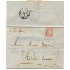 1873-Carta circulada de B. Aires para o Rio com selo francês de 80 Centimes tipo Ceres,  porte brasileiro de 200Rs, de acordo com o 2º porte do item VI do Aviso Publico de 1867