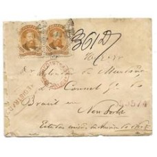 1880-Envelope registrado do Rio de janeiro para Londres com par de 500Rs D.Pedro "Barba Preta" de acordo com o 4º porte internacional mais o registro.