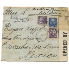 1917-Envelope registrado para o Mexico  com etiqueta de censura inglesa e carimbos de transito em Nova York
