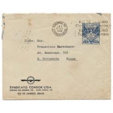 1938-Envelope do Rio de Janeiro para Belo Horizonte com 400Rs Constituição Americana , carimbo publicitário "Rio de Janeiro Cidade de Turismo-Rio de Janeiro Turisma Urbo"