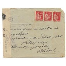 1937-Envelope circulado da França para o Rio de janeiro com etiqueta e carimbo "Censura Postal D.Federal" e numero do censor "7"