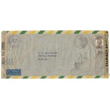 1944-Envelope circulado da Bahia para os EUA com etiqueta e carimbo de censura de transito no Pará  "P.A.-902". Raro