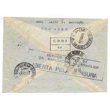 1945-Envelope da Itália para  o Rio  remetido por oficial e por isso sem a censura dos corpos de tropa, com carimbo  de censura "CRB1"-19" do Correio Regulador e carimbo "Aberta pela Censura"