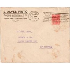 1930-Envelope circulado em Curitiba com carimbo Publicitário bilíngue " Mate-Café-Madeiras-Productos de Primeira Ordem"