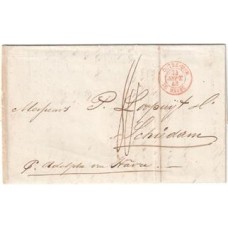 1843-Carta circulada de Pernambuco para a Holanda  com transito pela França, carimbo "Outre-Mer le Havre", carimbo de transito de Paris  e de chegada em Schiedam, porte de 80 Dutch Cents