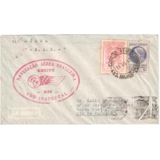 1942-Envelope do Vôo Inaugural Recife Rio da Navegação Aérea Brasileira ( NAB) com o carimbo alusivo e carimbo publicitario do Rio batido á chegada no verso.