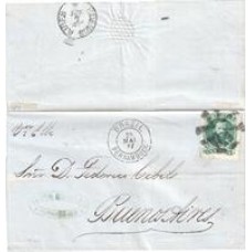 1877-Capa de carta circulada de Pernambuco para Buenos Aires  com 100Rs D.Pedro percê tipo 2, de acordo com o item VI do Aviso Publico de 1867 para cartas dirigidas ao Prata fora de Convenção Postal