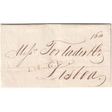1821-Carta circulada do Rio de Janeiro para Lisboa, 2 porte maritimo de 160Rs, carimbo de saída"R.DE JANR" com o "N" invertido, belo lacre no verso.