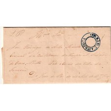 1847-Carta circulada do Distrito de Bom Jardim  para Ouro Preto, isenta de porte, com carimbo "Correio D'Aiuruyoca" circular batido em azul. Muito rara.