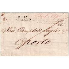 1825-Carta do Rio de janeiro para o Porto via França , entrada por "P.34 P.St Malô, anotação "Port Payé", porte maritimo portiuguês de 480Rs acrescido de 40Rs pelo trajeto de Lisboa ao Porto.