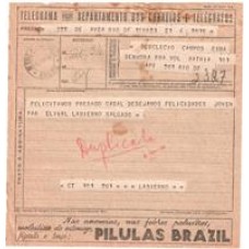 1940-Telegrama com publicidade das Pilulas Brazil, nas Anemias, Febres Palustres , Figado e Baço.